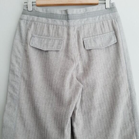 SOLOLA Linen Cotton Blend Capri Pants Drawstring Waist Long Shorts Grey Sz 6 - Picture 8 of 13